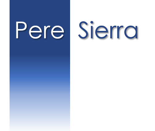Logo Pere Sierra Economista, economista i Project Manager a Lleida. El fons té un bloc blau